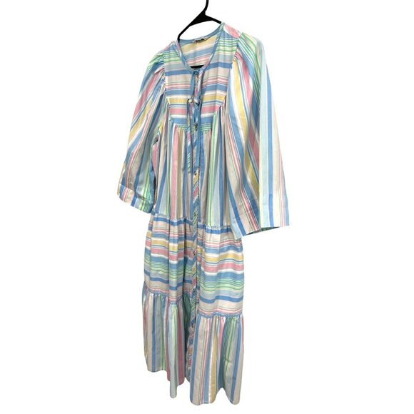 Vintage 80s Models Coat Button Front Striped Pastel Dress Cover Up - Picture 3 of 8
